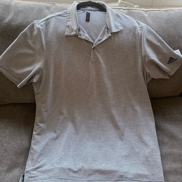 Mens Grey Stripe Adidas Golf Shit- Size L - Picture 1 of 4